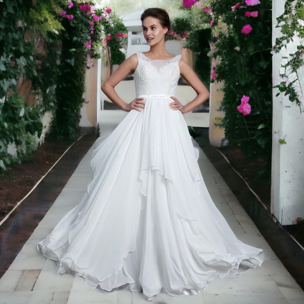 NWT Hebeos Wedding Dress A-Line/Princess Sleeveless Ruffled Chiffon Size 18W